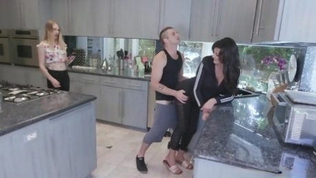 MILF stepmom getting boned by her stepdaughter's BF in the kitchen