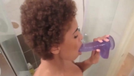 Ebony Dildo Fuck in Shower