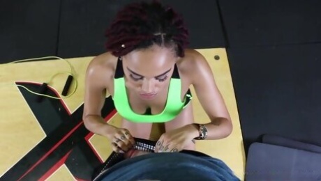 Hot mulatto babe Julie Kay is fucked hard by J Mac in the gym