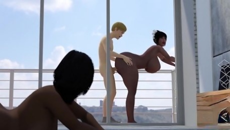 Teen guy cheated with BBW maid on the balcony until his Ebony wife caught them!