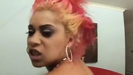 Big ass ebony with colored hair getting her twat slammed