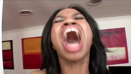 Only loud moans can be heard as this black girl rides a big black cock