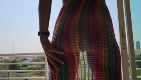 Huge Hat n Ormasturbation while tanning # Natural girl Hotel balcony adventure