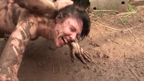 Nude mud wrestling and anal sex punishment outdoors