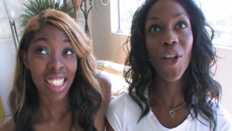 Ebony Sisters Share A White Dick - interracial sex