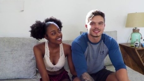 Video  Cute ebony teen Destiny Mira feels a white cock in her crack